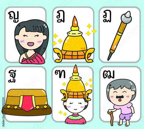 Thai characters, Thai language Thai alphabet,Yoa pu ying to Tho pu town