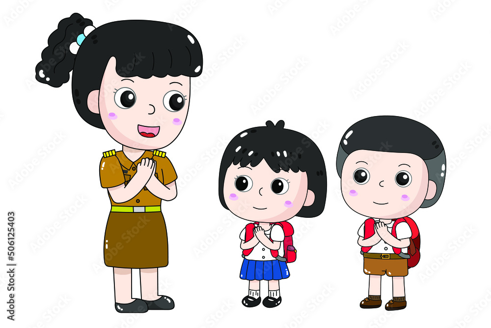 Thai students pay respect to teacher on school day Thai students pay respect to teacher on school day