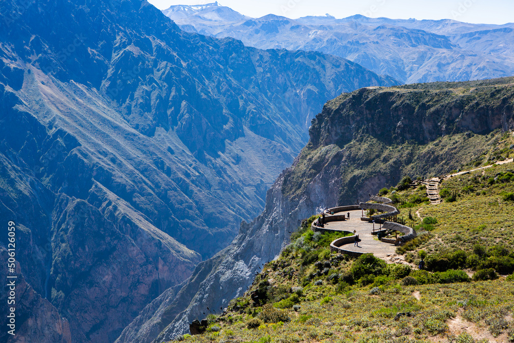 View of Colca Canyon in Peru. It is one of the deepest canyons in the world. Beautiful nature in latin America.