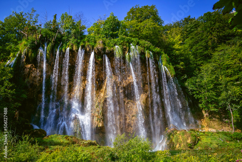 Beautiful waterfall in Plitvice Lakes National Park. Croatia