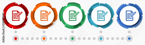 Subscribe, contract, deal concept vector icon set, modern design abstract web buttons in 5 color options, infographic template