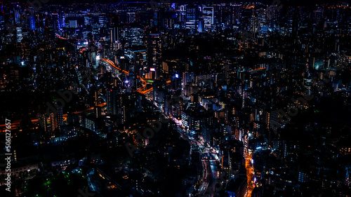 Photography Japan modern urban skyline at night aerial overlooking of beautiful Tokyo city