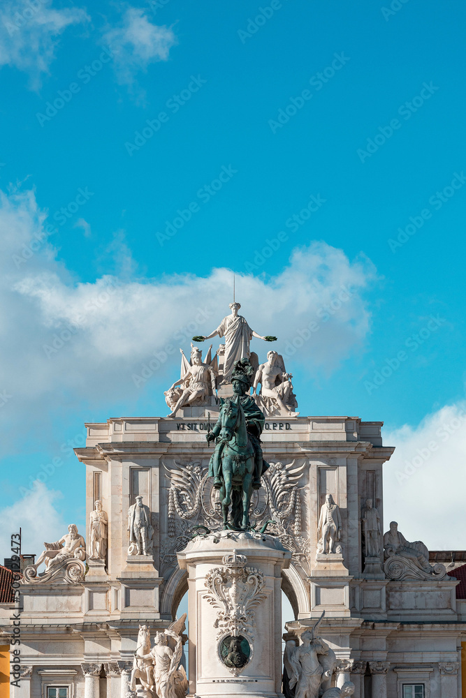 Detail of the statue of the Plaza del Comercio, Lisbon, Portugal.