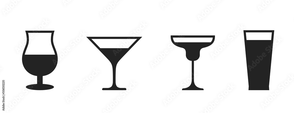 cocktail glass icon set. liquor and drink symbols. isolated vector images cocktail glass icon set. liquor and drink symbols. isolated vector images
