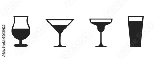 cocktail glass icon set. liquor and drink symbols. isolated vector images