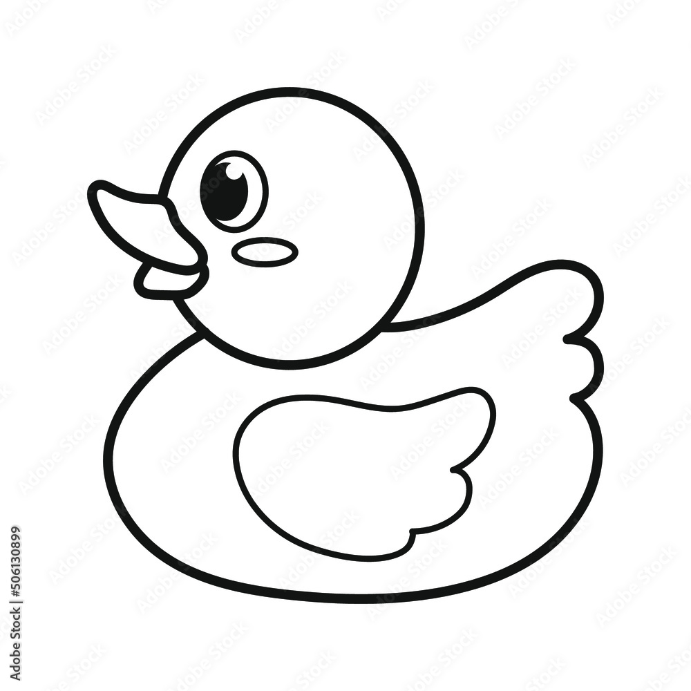 Cute duck. Coloring book. Black and white vector illustration.