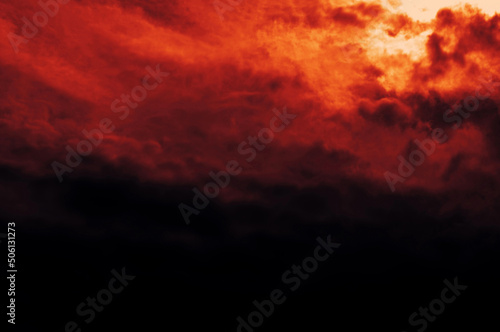 The red sky background looked like smoke and fire. bomb Violent. for wallpaper, backdrop and design. © kikk