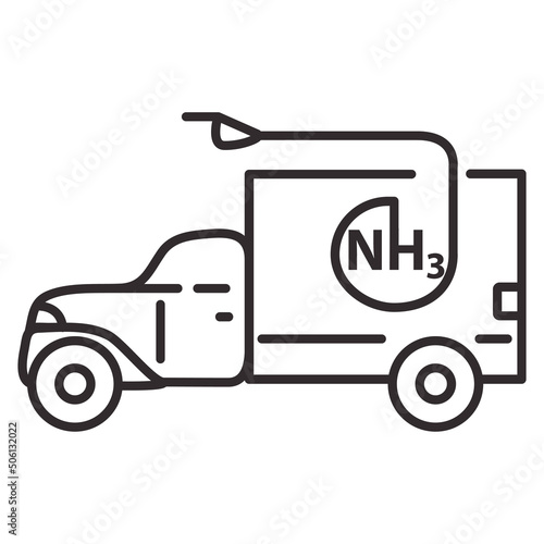 Ammoniac gas fuel car.Transport uses NH3. Automobiles with ammoniac motor.Outline vector illustration. Isolated on white background.
