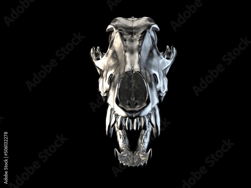 Fotobehang Metal wolf skull with open jaws - front view