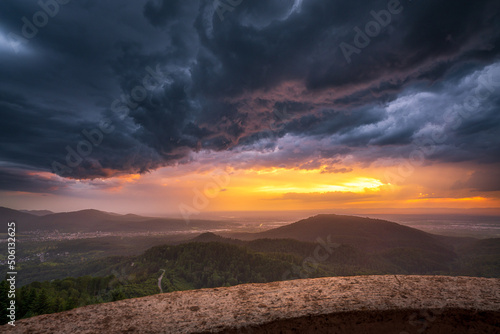 A storm cell moves over the Murgtal valley in the northern Black Forest, Germany, during sunset. © Markus Semmler
