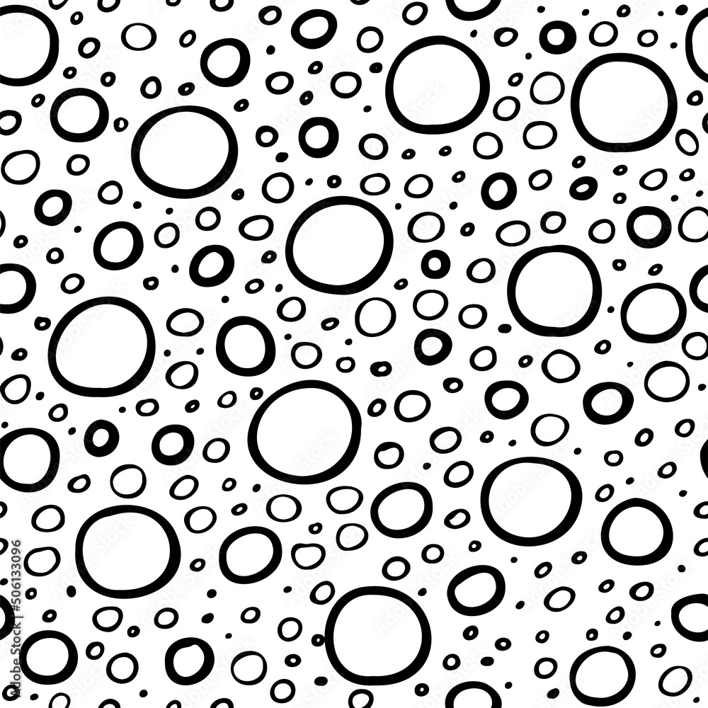 Seamless geometric pattern for dot circle bubbles in black and white Doodle style