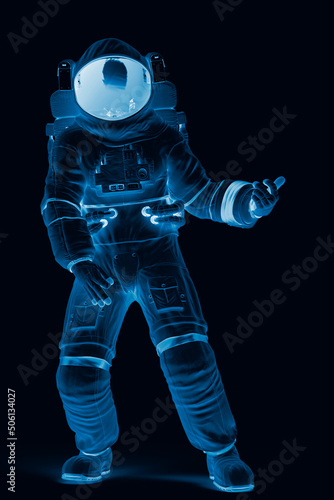astronaut playing air guitar full body view