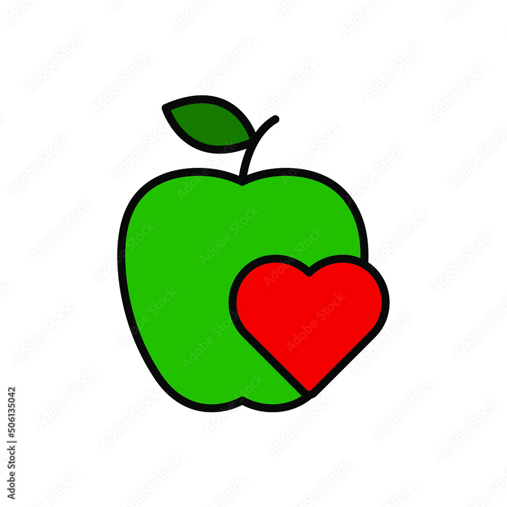 Fototapeta premium apple with a heart icon. fresh green apple