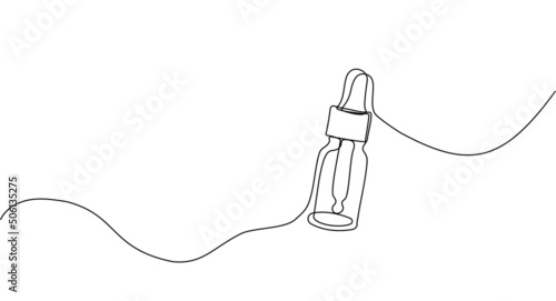 Continuous drawing of one line of bottles with oil or honey or lemon or lime juice for scrubbing and body skin care with natural herbal skin care products, top view of ingredients. Vector illustration