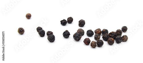 Red and black peppercorns, isolated on white background 