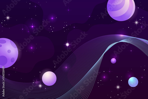 Horizontal space background with abstract shape and planets. Web design. Space exploring. vector illustration. Modern banner. Dark fluid background. EPS 10	
