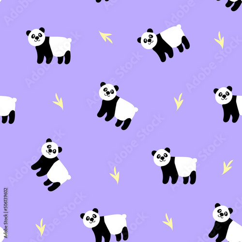 Seamless pattern with cute hand drawn giant panda,childish illustration for wallpaper,fabric,baby nursery,interior design,chinese symbol,simple print for backdrop,accessories and decoration.
