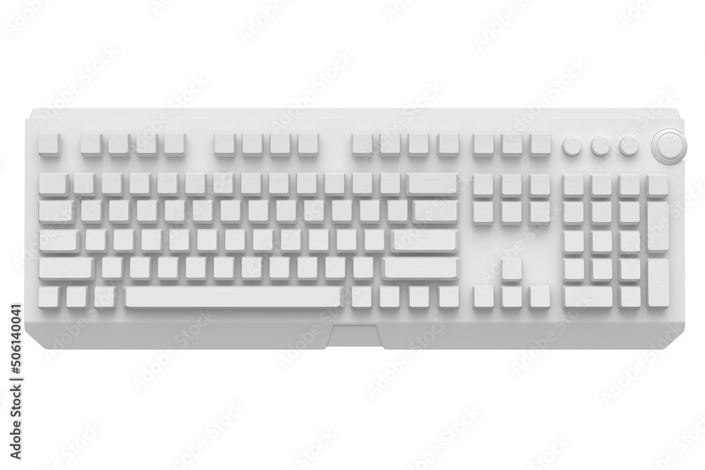 Computer keyboard with rgb colors isolated on white monochrome background.