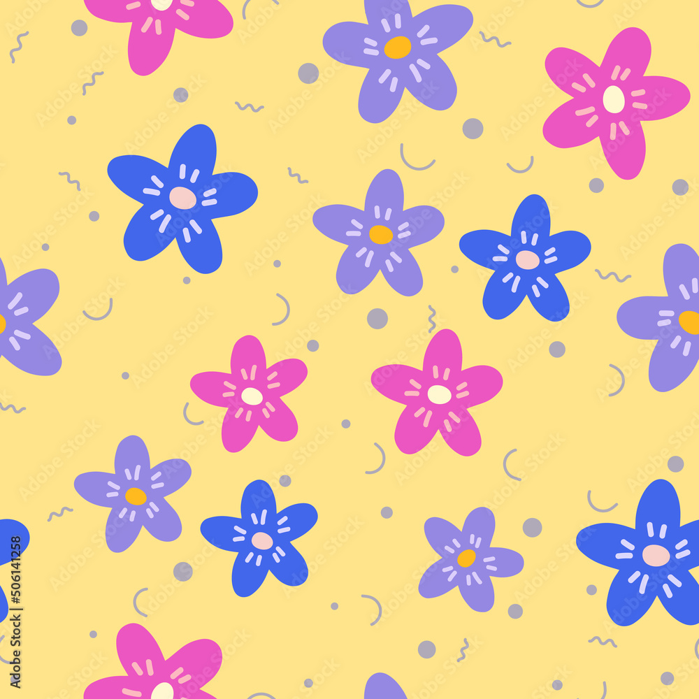 Flowers seamless pattern. Scandinavian style background. Vector illustration for fabric design, gift paper, baby clothes, textiles, cards
