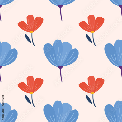 Poppy Flowers and leaf seamless pattern. Scandinavian style background. Vector illustration for fabric design  gift paper  baby clothes  textiles  cards