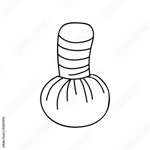 Thai Spa massage compress balls, herbal ball and treatment spa doodle illustration. Thai spa massage compress balls hand drawn illustration