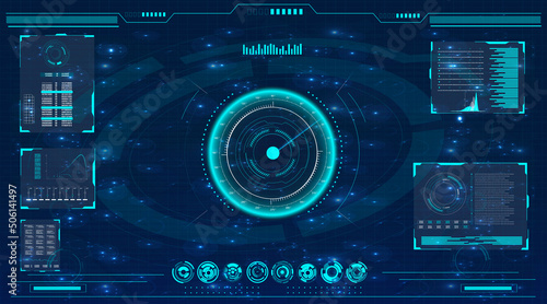 Radar screen.HUD. Hi-tech futuristic display. Technology background. 