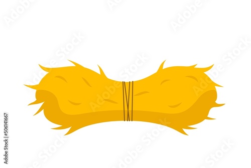 Bale of hay icon. Colorful sticker with haystack tied with rope. Collection and transportation of dry straw. Agriculture or farming. Cartoon flat vector illustration isolated on white background