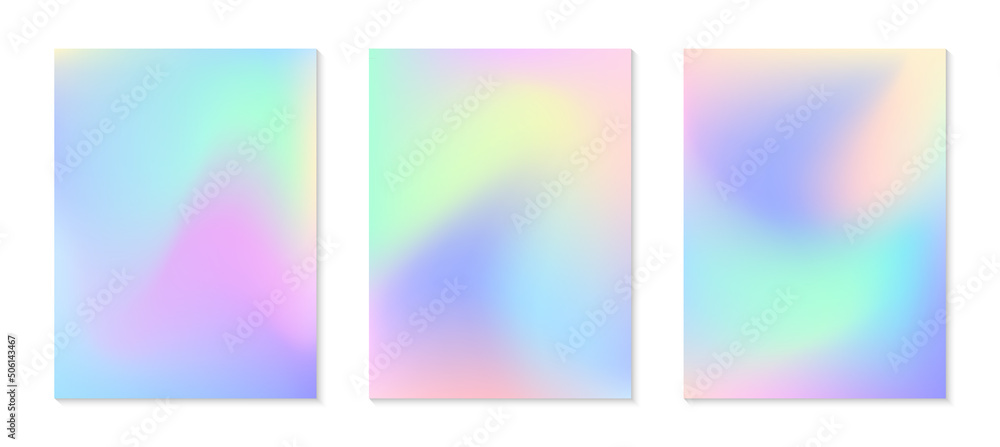 Vector set of mesh gradient backgrounds in soft pastel colors.Copy space for text.Abstract fluid illustrations in y2k aesthetic.Modern templates for banners,branding design,social media,covers.