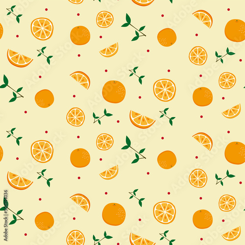 オレンジと枝のランダムなシームレスパターン 黄色