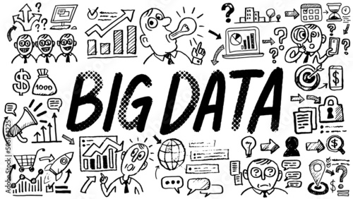 Business words and phrases typography doodle graphic with concept icons and symbols