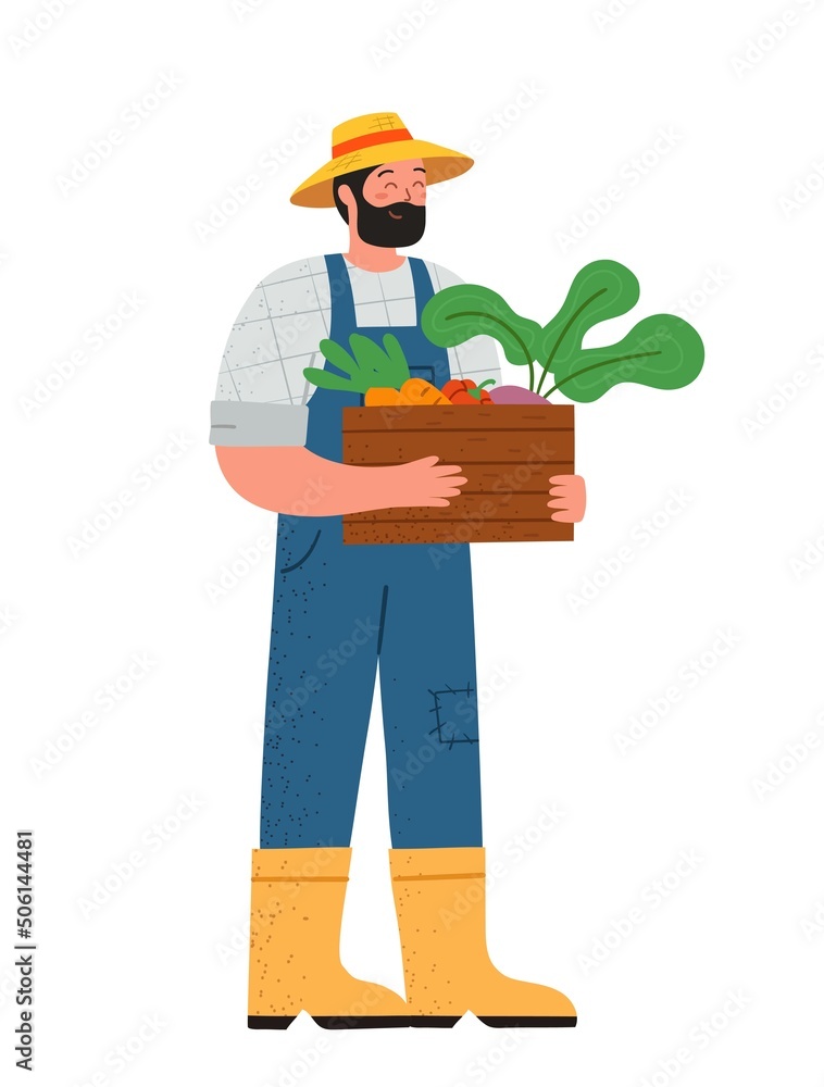Farming and agriculture concept. Smiling male farmer or gardener in ...