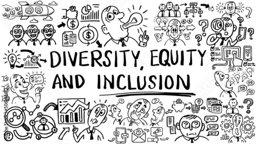 Business words and phrases typography doodle graphic with concept icons and symbols