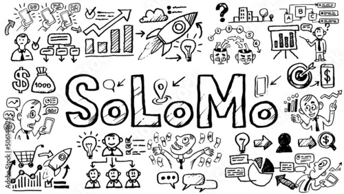 Business words and phrases typography doodle graphic with concept icons and symbols