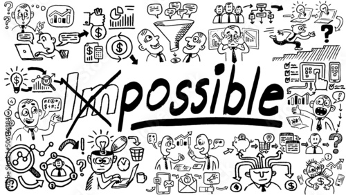 Business words and phrases typography doodle graphic with concept icons and symbols