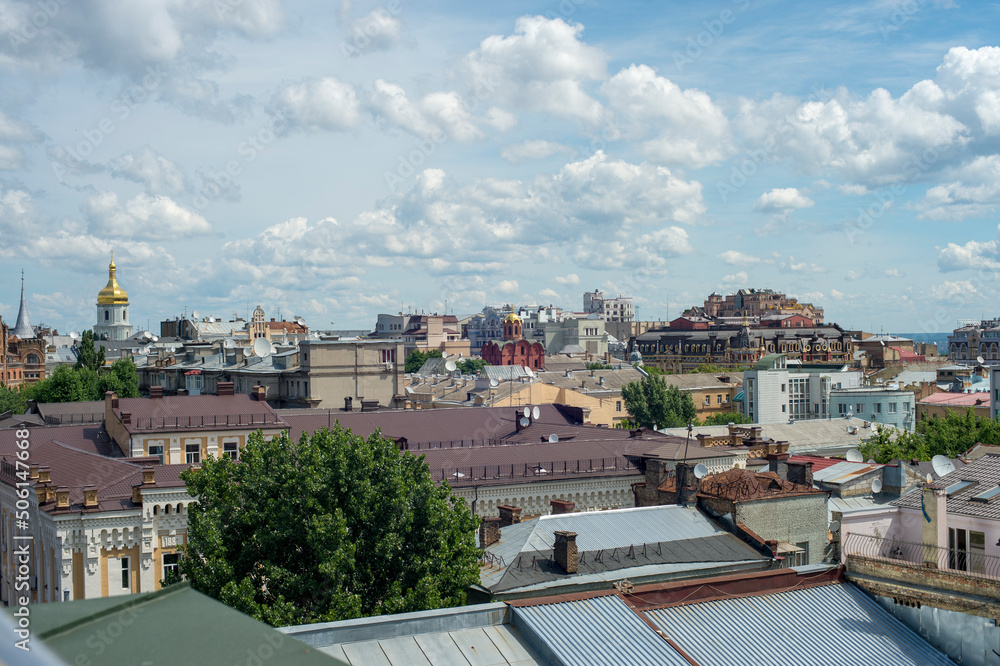 Obraz premium Panorama of Kyiv with the domes of the Hagia Sophia and the Golden Gate