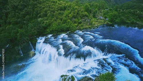 Waterfall Strbacki buk aerial ascending shot photo