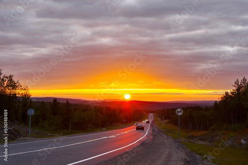 road to sunset. highway to murmansk. High quality photo