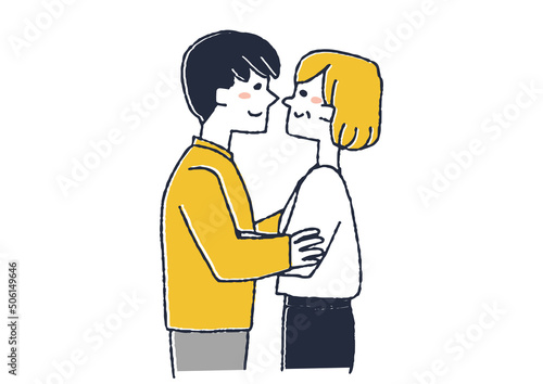 歳の差があるカップル（女性が年上）幸せそうに愛し合う二人　コミカルな手書きの人物　