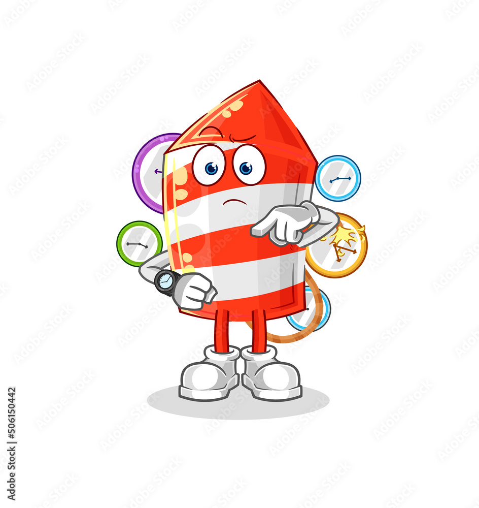 fireworks rocket with wristwatch cartoon. cartoon mascot vector fireworks rocket with wristwatch cartoon. cartoon mascot vector