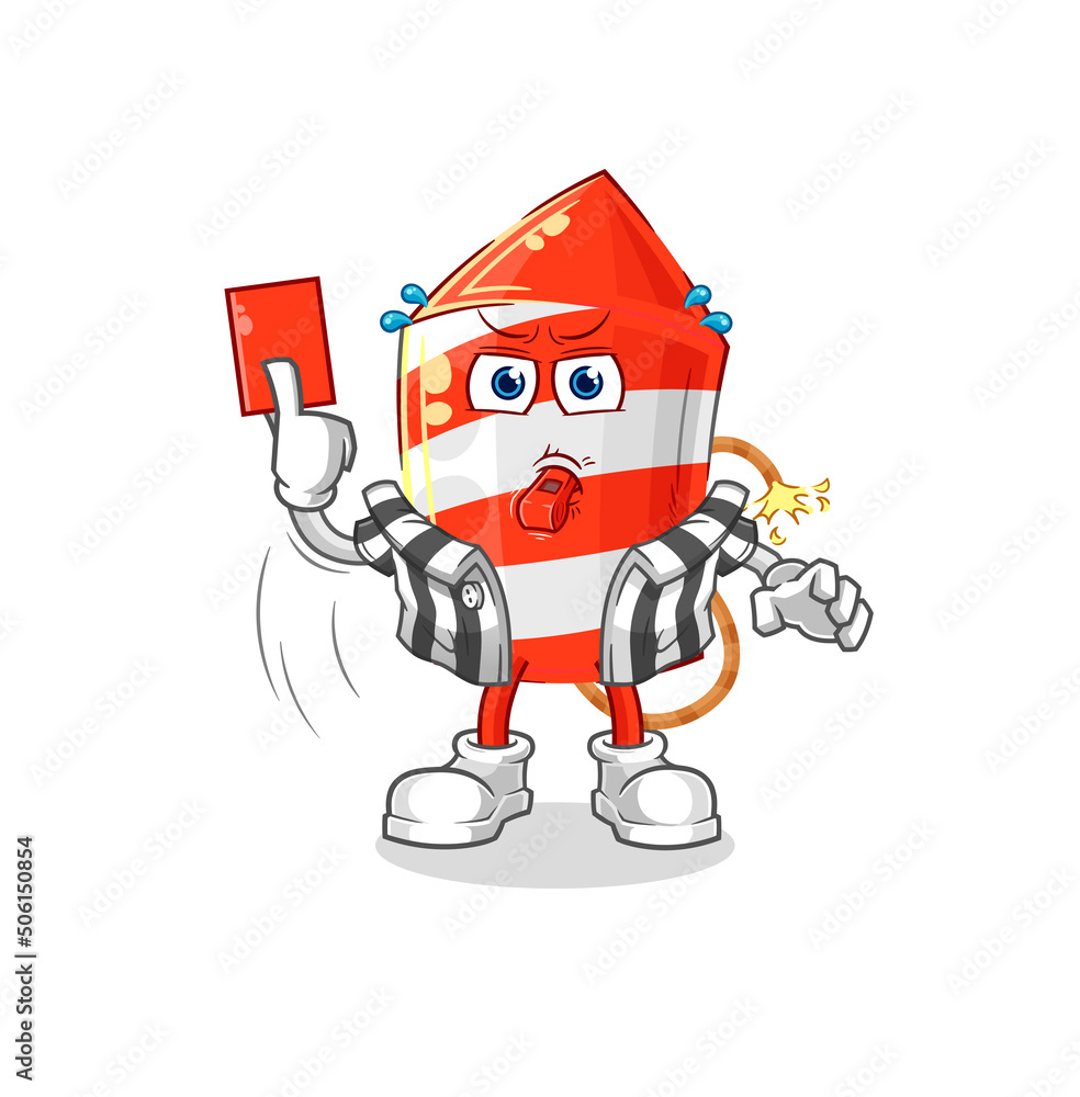 fireworks rocket referee with red card illustration. character vector fireworks rocket referee with red card illustration. character vector
