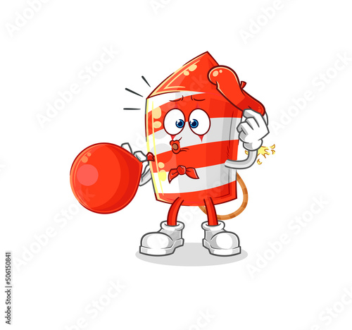 fireworks rocket pantomime blowing balloon. cartoon mascot vector