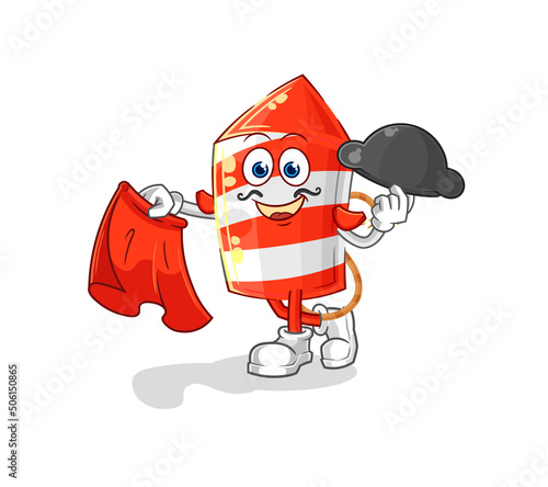fireworks rocket matador with red cloth illustration. character vector