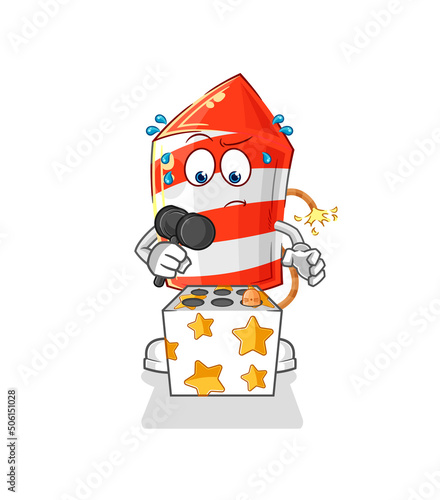 fireworks rocket play whack a mole mascot. cartoon vector