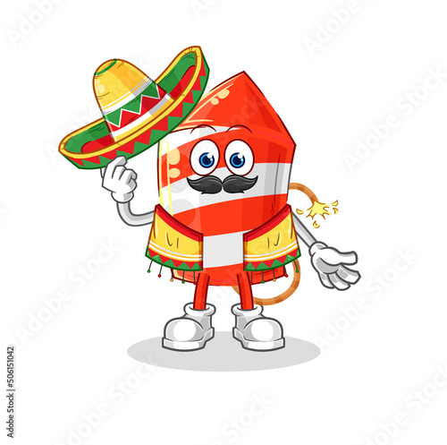 fireworks rocket Mexican culture and flag. cartoon mascot vector