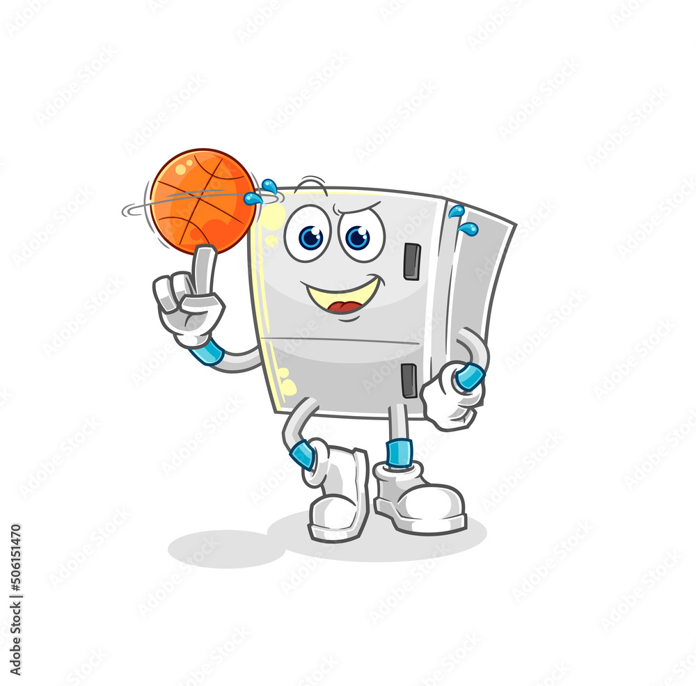 fridge playing basket ball mascot. cartoon vector fridge playing basket ball mascot. cartoon vector