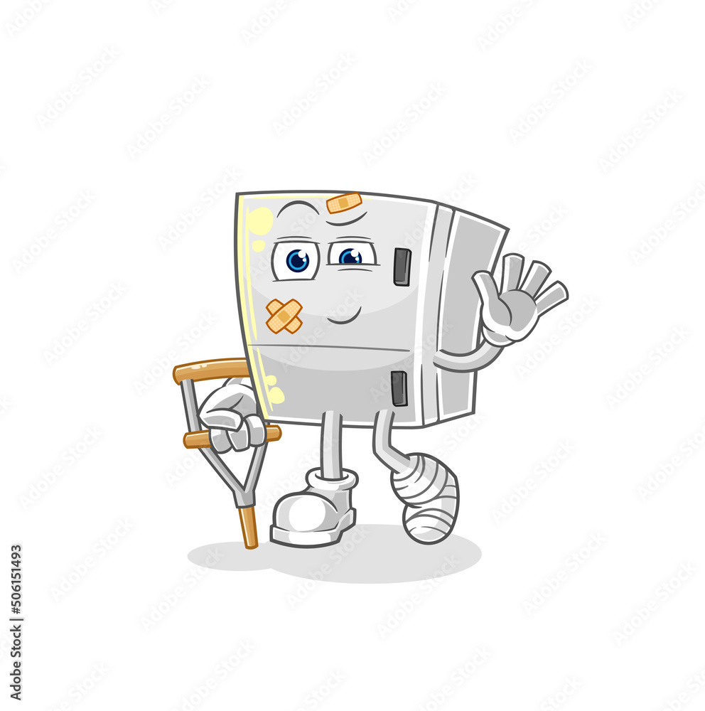 fridge sick with limping stick. cartoon mascot vector fridge sick with limping stick. cartoon mascot vector