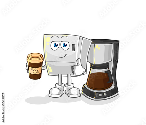 fridge drinking coffee illustration. character vector