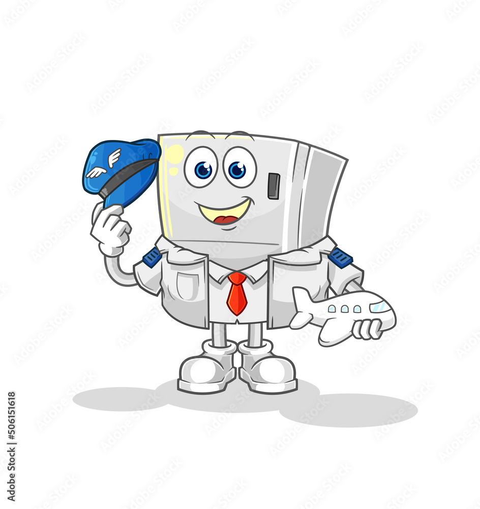 fridge pilot mascot. cartoon vector