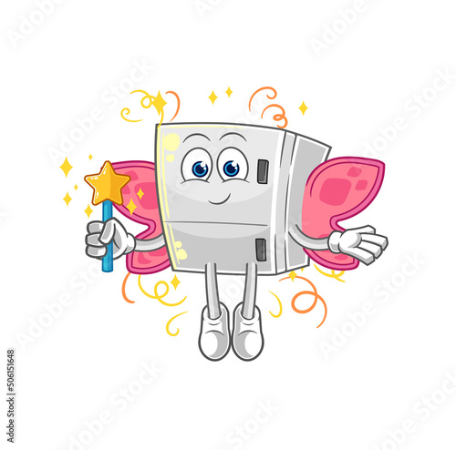 fridge fairy with wings and stick. cartoon mascot vector