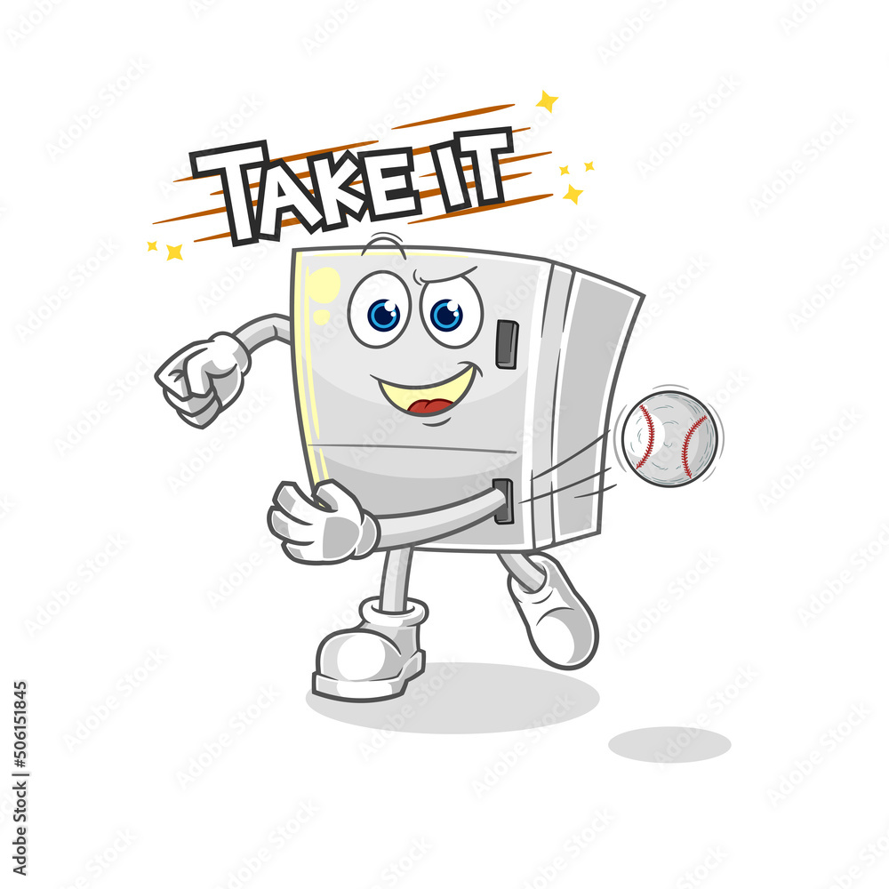 fridge throwing baseball vector. cartoon character fridge throwing baseball vector. cartoon character